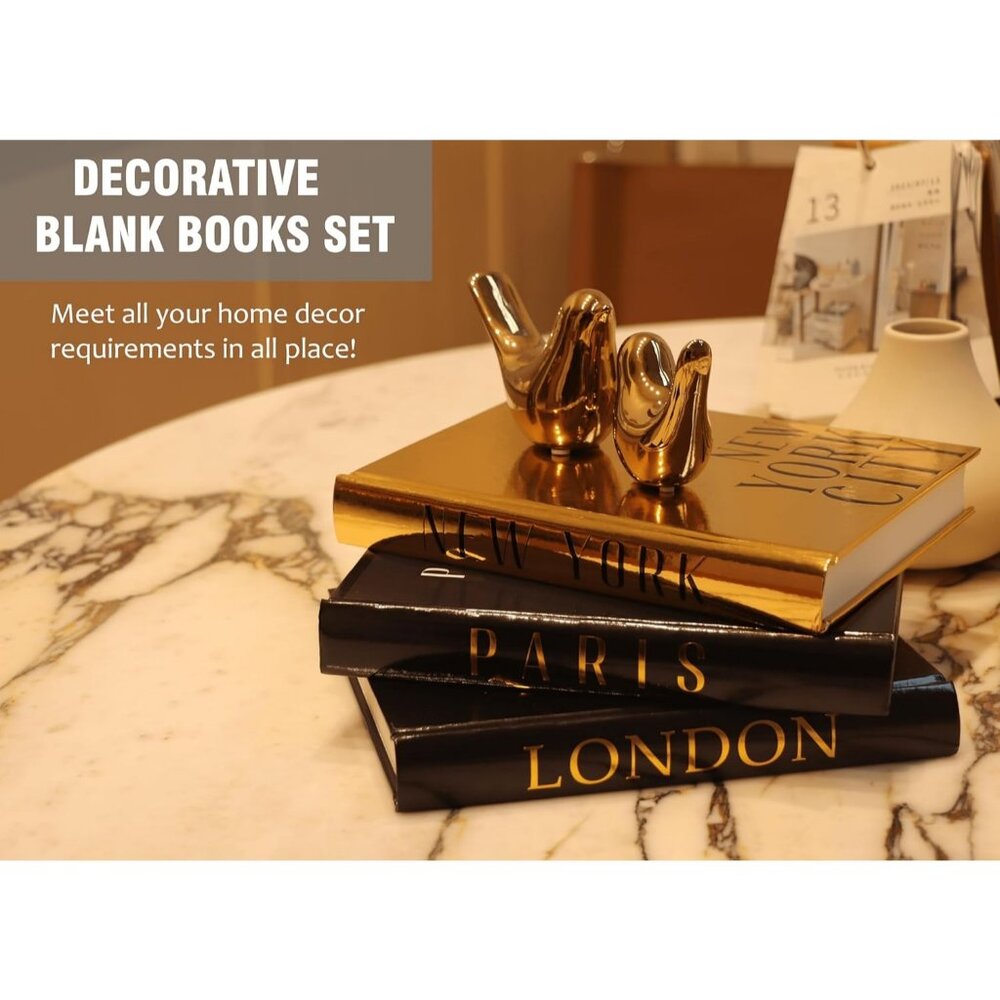 Decorative Books for Home Decor with Small Birds Statues Gold Home Decoration - Picture 4 of 7
